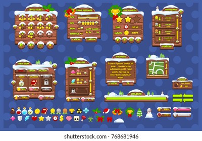 A collection of Christmas themed video game UI for creating casual games