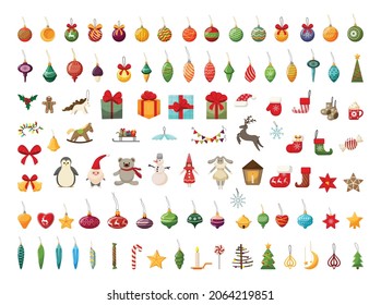 Collection of Christmas toys, gifts and tree decorations.