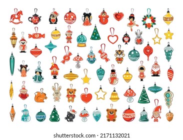 Collection of Christmas toys, gifts and tree decorations.