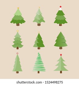 Collection of Christmas tree, modern flat design - vector illustration.