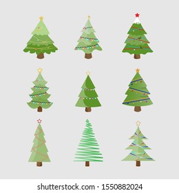 Collection of Christmas tree, modern flat design - vector illustration.