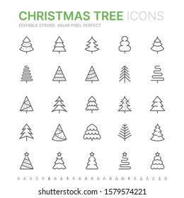 Collection of christmas tree related line icons. 48x48 Pixel Perfect. Editable stroke