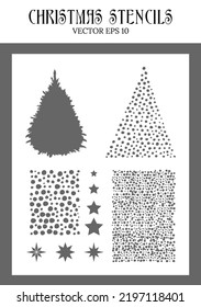 Collection of Christmas tree, snow, Bethlehem stars stencil. Template for Christmas cards, invitations. Suitable for laser cutting, plotter cutting, for mixed-media art. Winter holiday design.