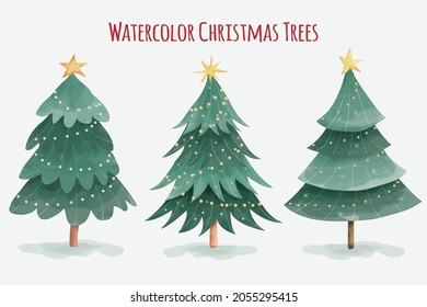 Collection of christmas tree in watercolor style