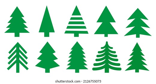 Colección de árboles de Navidad.  Se puede usar para tarjeta de felicitación. Aislado sobre fondo blanco. Ilustración vectorial.  