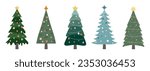 Collection of Christmas trees. Colorful vector illustration.