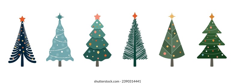 Collection of Christmas trees. Colorful vector illustration.
