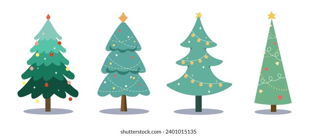 Collection of Christmas trees. Colorful vector illustration in flat cartoon style.