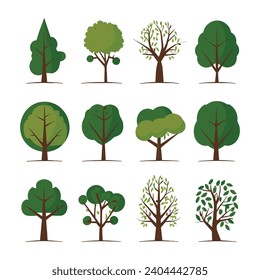 Collection of Christmas trees. Colorful vector illustration. 