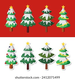 Collection of Christmas trees. Colorful vector illustration in cartoon style
