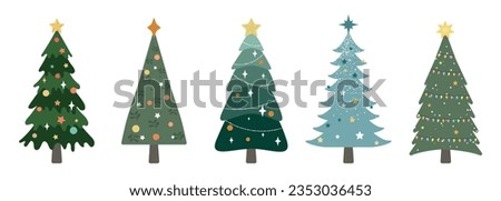 Collection of Christmas trees. Colorful vector illustration.