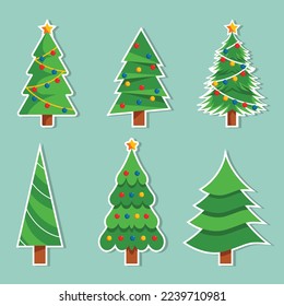 Collection of Christmas trees. Different Christmas tree set, vector illustration