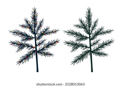 Collection of Christmas trees. Festive tree, pine tree decorated with colorful New Year balls. Vector illustration.