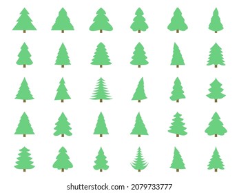 Collection of Christmas trees icons isolated on white background. Design of fir trees for posters, banners and promotional materials. Vector illustration