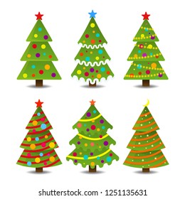 Collection of Christmas trees, modern design. Can be used for printed materials - leaflets, posters, business cards, greeting card, invitation, banner, web design.