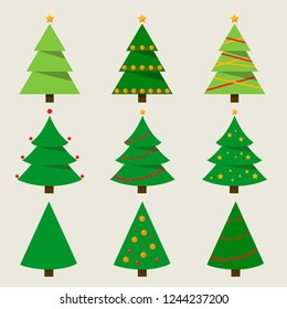 Collection of Christmas trees, modern flat design. Christmas tree vector set. Vector illustration EPS10