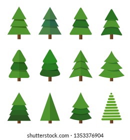 Collection of Christmas trees, modern flat design. Can be used for printed materials - leaflets, posters, business cards or for web.