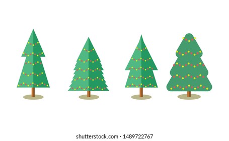 Collection of Christmas trees, modern flat design. Can be used for greeting card, invitation, banner, web design.