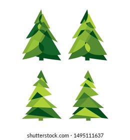 Collection of Christmas trees, modern flat design. Can be used for printed materials - leaflets, posters, business cards or for web. Vector