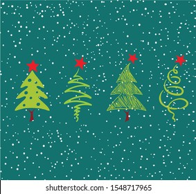 Collection of Christmas trees, modern flat design.
