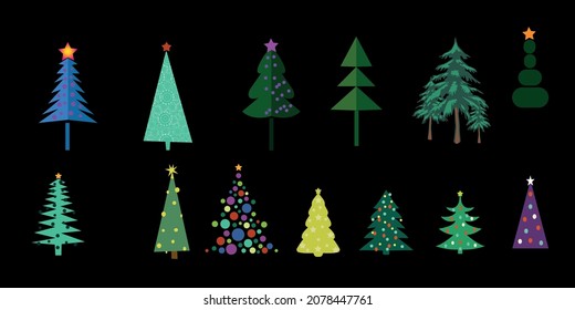 Collection of Christmas trees, modern flat design. Can be used for all design. Christmas Tree Icon Set.