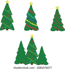 Collection of Christmas trees, modern flat design. It can be used for printed materials - leaflets, posters, business cards or for the web.