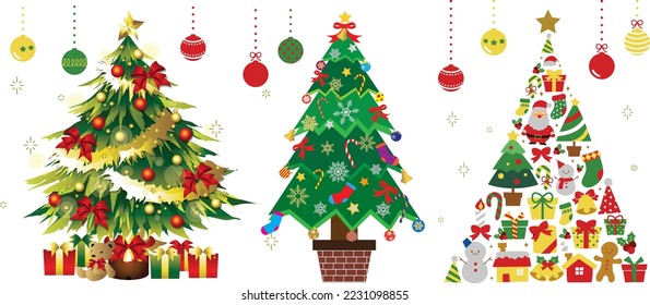Collection of Christmas trees, modern flat design. Vector set of cartoon Christmas trees.