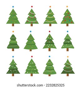 Collection of Christmas trees, modern flat design vector illustration
