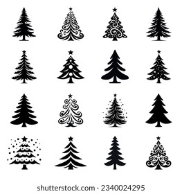 Collection of Christmas trees, modern flat design. Can be used for printed materials leaflets, posters, business cards or for web.