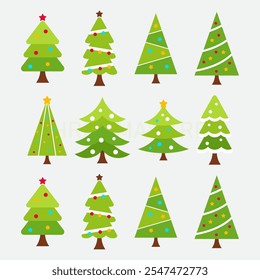 Collection of Christmas trees. modern flat design. vector illustration