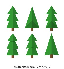 Collection of Christmas trees, modern flat design. Can be used for printed materials - leaflets, posters, business cards or for web. Vector illustration