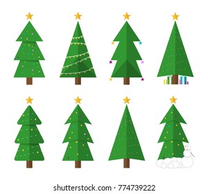 Collection of Christmas trees, modern flat design. Can be used for printed materials - leaflets, posters, business cards or for web. Vector illustration