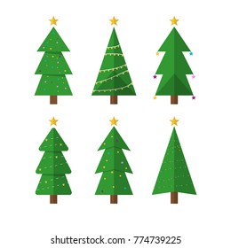 Collection of Christmas trees, modern flat design. Can be used for printed materials - leaflets, posters, business cards or for web. Vector illustration