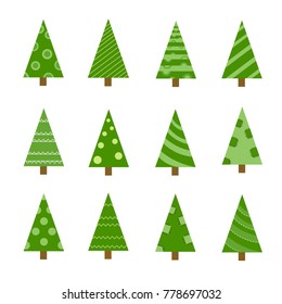 Collection of Christmas trees, modern flat design. Can be used for printed materials - leaflets, posters, business cards or for web. Doodle set for your web design.