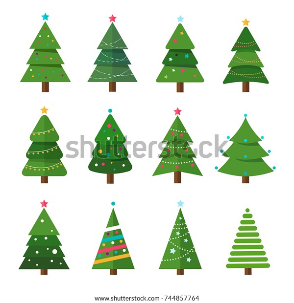 クリスマスツリーのコレクション モダンな平らなデザイン リーフレット ポスター 名刺 ウェブ用など 印刷物に使用できます のベクター画像素材 ロイヤリティフリー