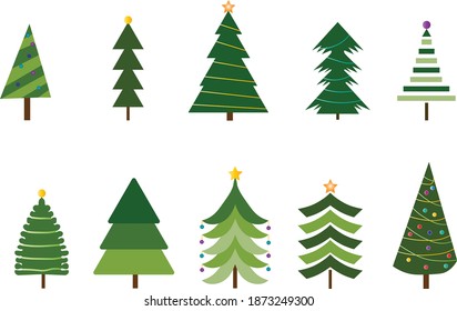 Collection of Christmas Trees, modern vector design. Can be used for posters, leaflets, postcards.
