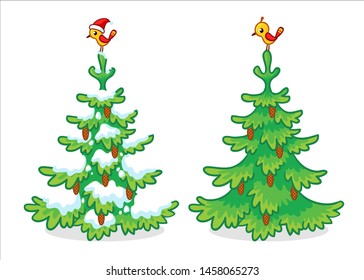 Collection of Christmas trees on a white background. Vector illustration on a Christmas theme in cartoon style.
