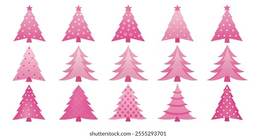 Collection of Christmas trees pink color icon tree set isolated on white background. illustration vector.