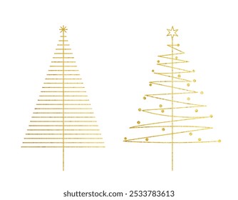 Collection of a Christmas trees shapes. Golden pine icon set. Hand drawn fir trees