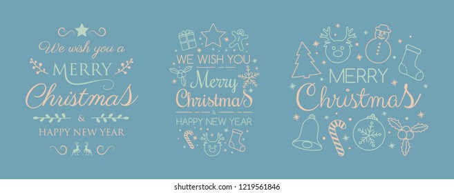 Collection of Christmas typography with ornaments. Vector.