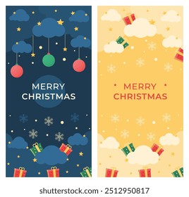A collection of Christmas vertical banners featuring gifts, lights, stars, and other decorations.
