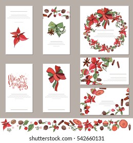 Collection of Christmas  visit cards and greeting templates for festive design.