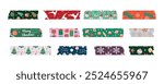 Collection of Christmas washi tapes. Colorful New Year strips for scrapbooking, sticky labels and decorative tape. Border elements. Vector.