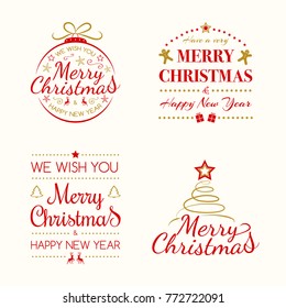 Collection of Christmas wishes with decoration - Christmas typography. Vector.