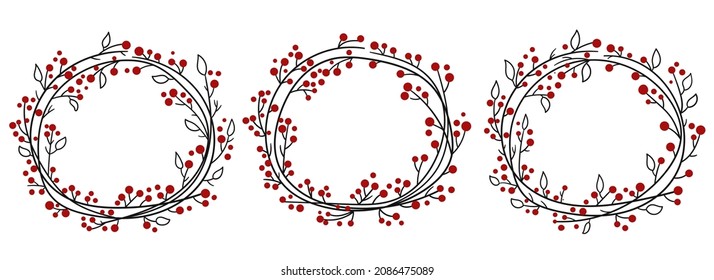 Collection of Christmas wreaths. Design for holidays invitation cards, posters, banner, greeting card, packaging. Vector illustration