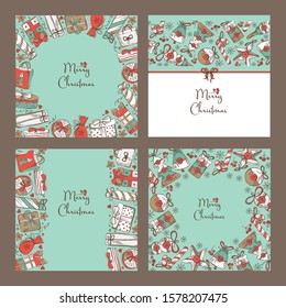 Collection of Christmast and New Yea background with Christmast dacoration and presents. Vector hand drawn illustration