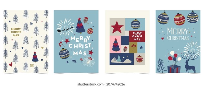 Collection of chritsmas background set with deer,firework,tree