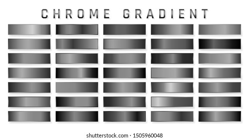 Collection of chrome metallic gradient. Brilliant plates with chrome effect. Vector illustration.