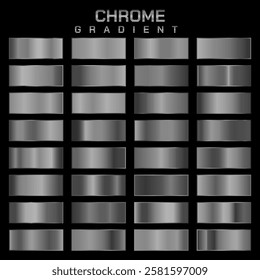 Collection of chrome metallic gradient. Brilliant plates with silver effect. Vector illustration.
