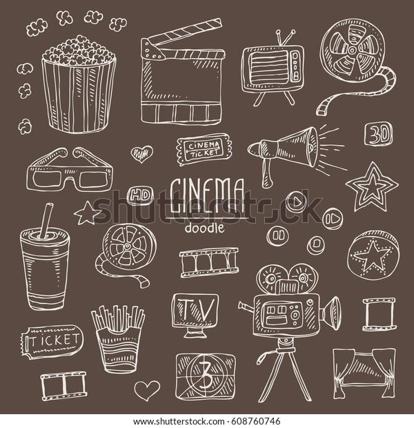 Collection Cinema Elements Symbols Cinema Movie Stock Vector (Royalty ...